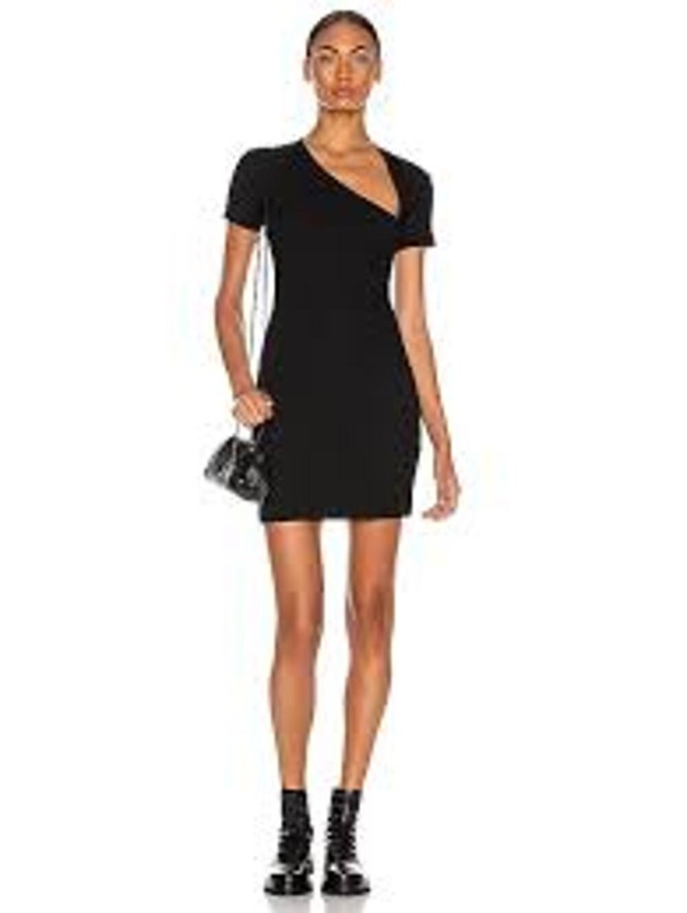 JOHN ELLIOTT Asymmetric Rib Knit Dress Size 0 XS Black MINIMALIST SEXY CASUAL